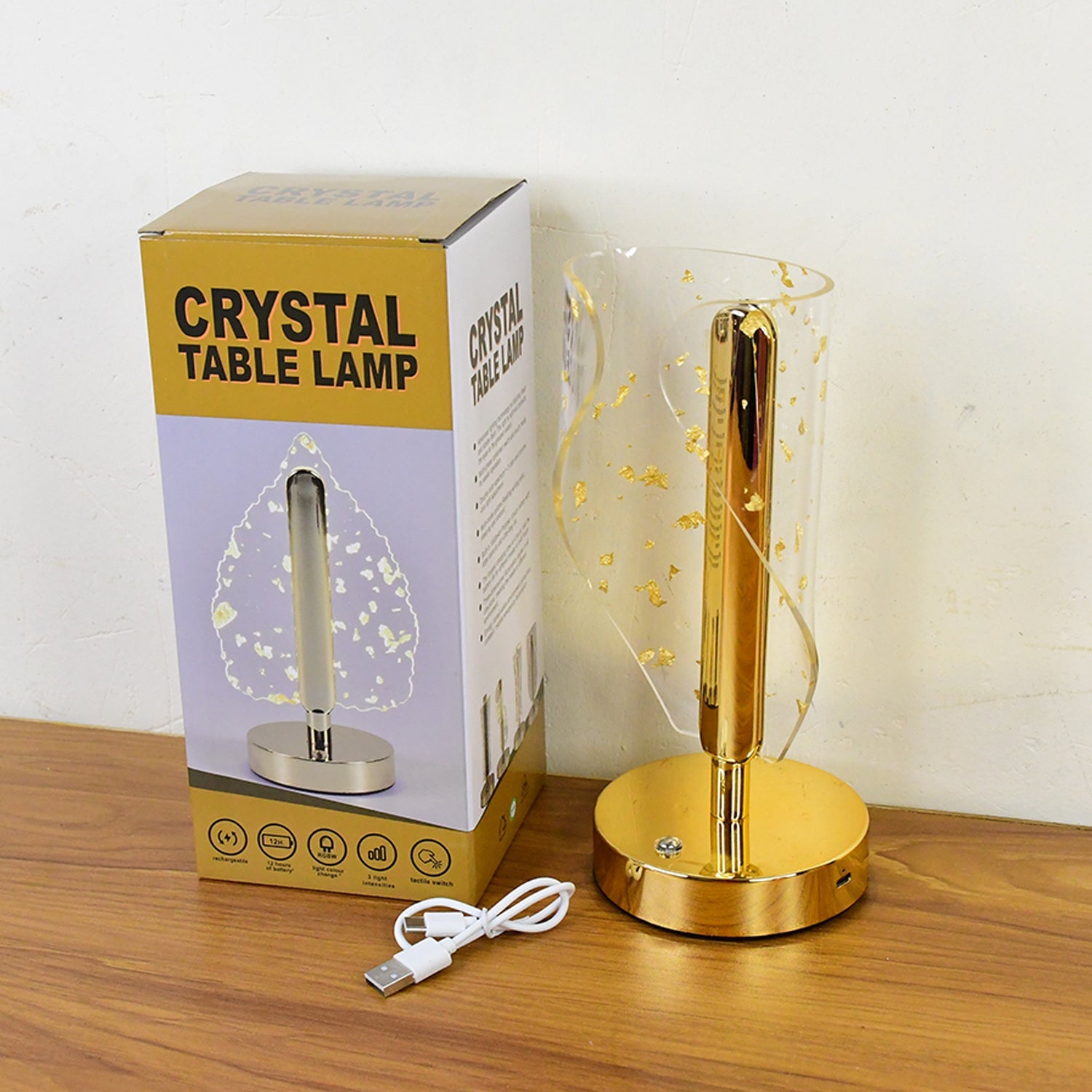 Luxury Golden Leaf Design Crystal Table Lamp (1 Pc) Luxury Golden Leaf Design Crystal Table Lamp (1 Pc)